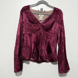 ICE Womens Satin Vintage Y2K Babydoll Top M Burnout Fairy Whimsigoth Romantic